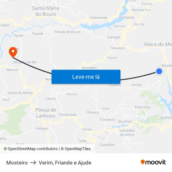 Mosteiro to Verim, Friande e Ajude map