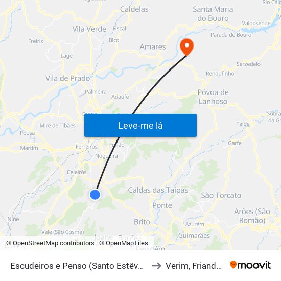 Escudeiros e Penso (Santo Estêvão e São Vicente) to Verim, Friande e Ajude map