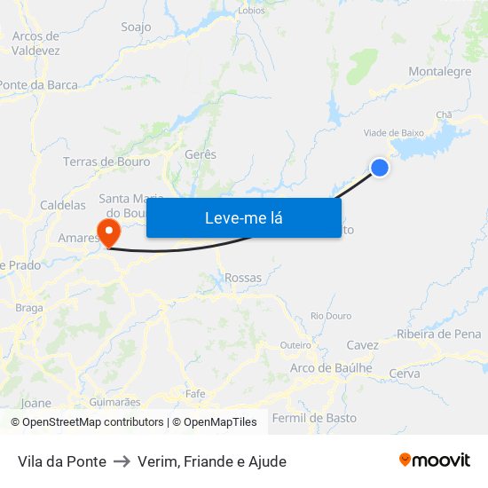 Vila da Ponte to Verim, Friande e Ajude map