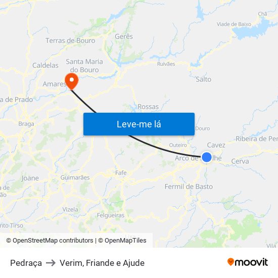 Pedraça to Verim, Friande e Ajude map