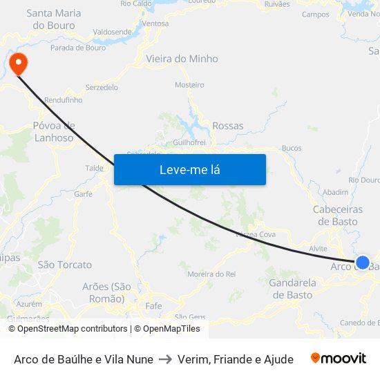 Arco de Baúlhe e Vila Nune to Verim, Friande e Ajude map