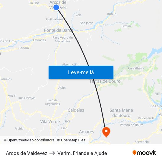 Arcos de Valdevez to Verim, Friande e Ajude map