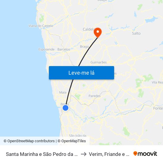 Santa Marinha e São Pedro da Afurada to Verim, Friande e Ajude map