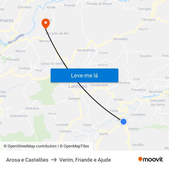 Arosa e Castelões to Verim, Friande e Ajude map