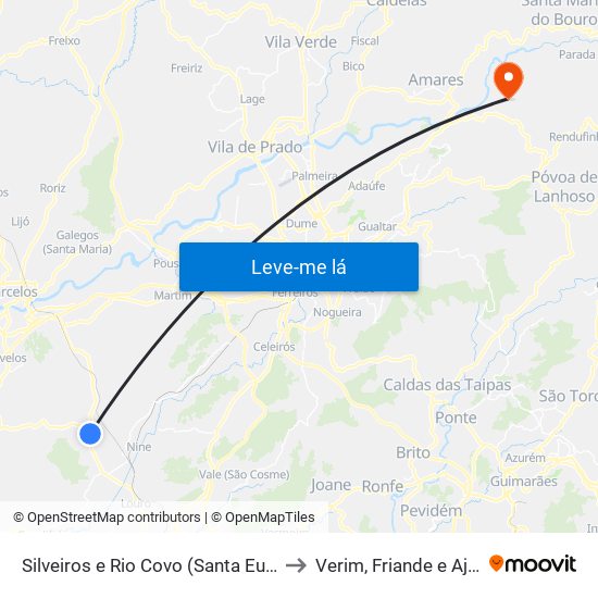 Silveiros e Rio Covo (Santa Eulália) to Verim, Friande e Ajude map