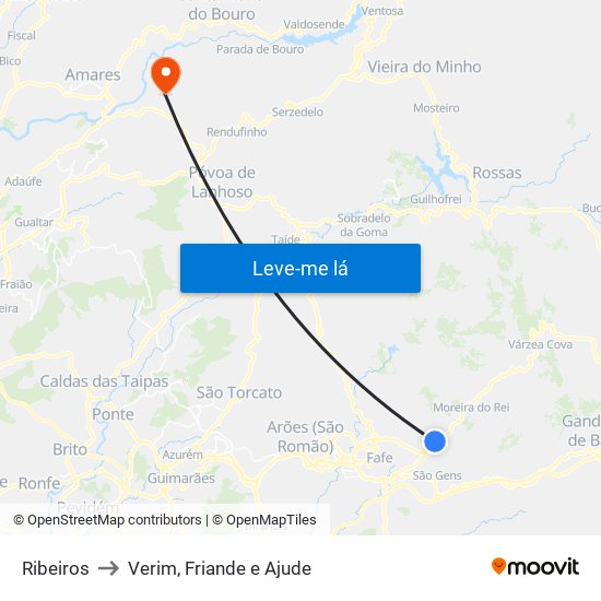 Ribeiros to Verim, Friande e Ajude map