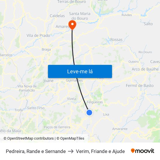 Pedreira, Rande e Sernande to Verim, Friande e Ajude map