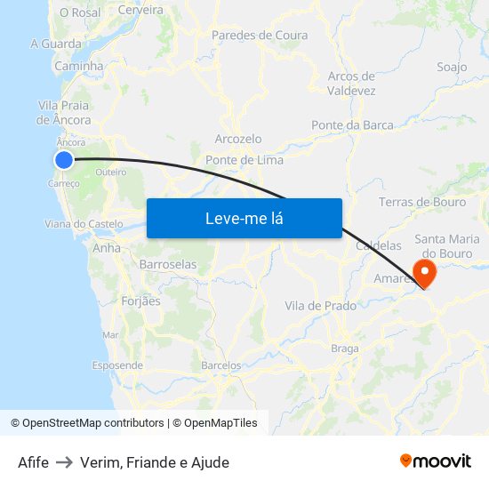 Afife to Verim, Friande e Ajude map