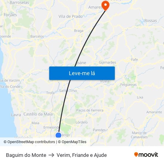Baguim do Monte to Verim, Friande e Ajude map