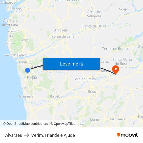 Alvarães to Verim, Friande e Ajude map