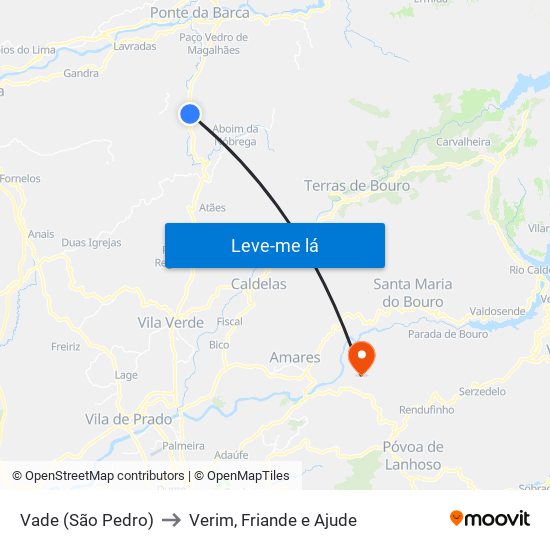 Vade (São Pedro) to Verim, Friande e Ajude map