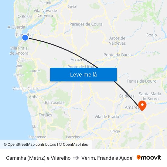 Caminha (Matriz) e Vilarelho to Verim, Friande e Ajude map