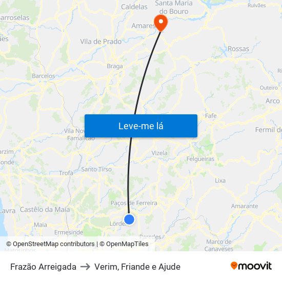 Frazão Arreigada to Verim, Friande e Ajude map