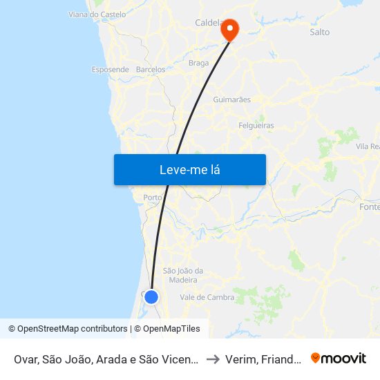 Ovar, São João, Arada e São Vicente de Pereira Jusã to Verim, Friande e Ajude map