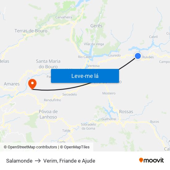 Salamonde to Verim, Friande e Ajude map