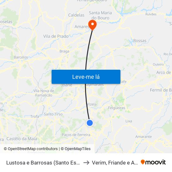 Lustosa e Barrosas (Santo Estêvão) to Verim, Friande e Ajude map
