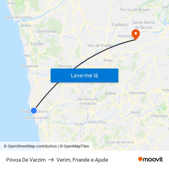 Póvoa De Varzim to Verim, Friande e Ajude map