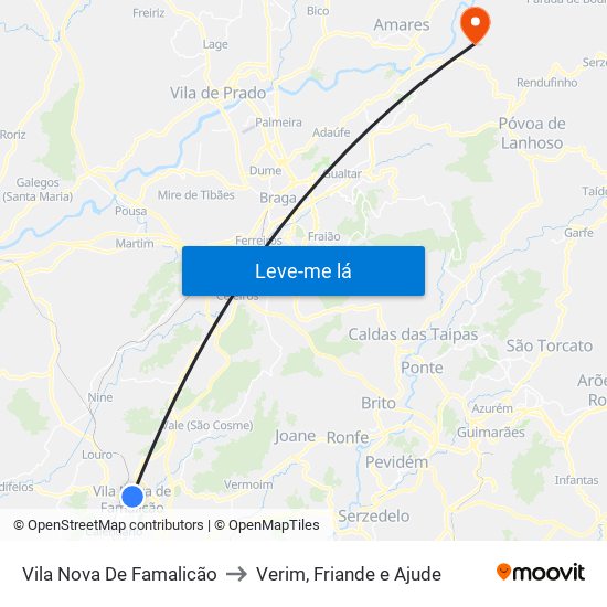 Vila Nova De Famalicão to Verim, Friande e Ajude map