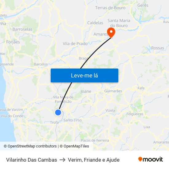 Vilarinho Das Cambas to Verim, Friande e Ajude map