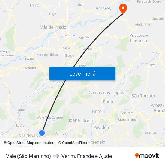 Vale (São Martinho) to Verim, Friande e Ajude map