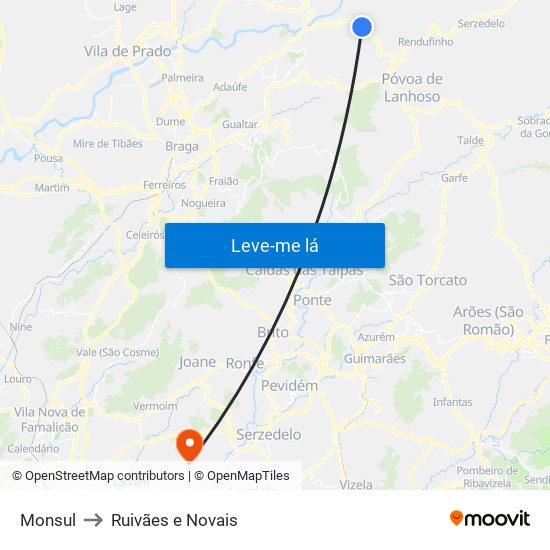 Monsul to Ruivães e Novais map