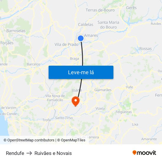 Rendufe to Ruivães e Novais map