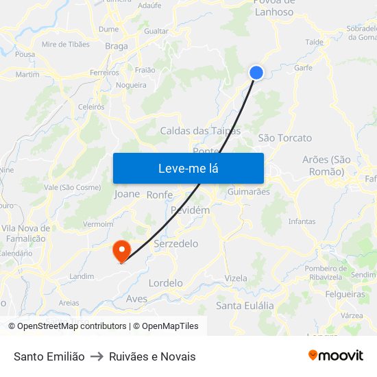 Santo Emilião to Ruivães e Novais map