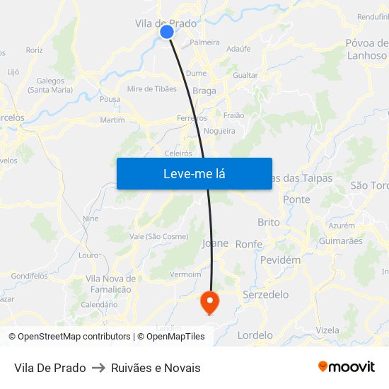 Vila De Prado to Ruivães e Novais map