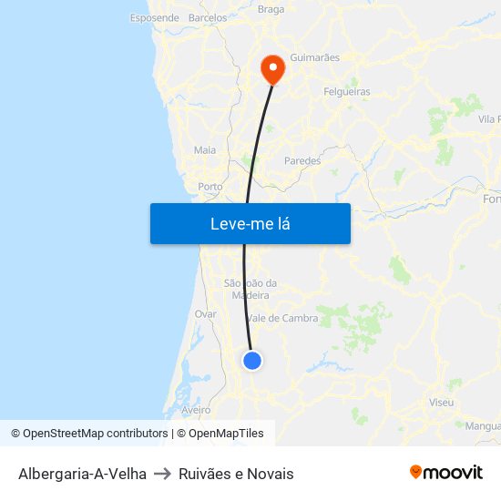 Albergaria-A-Velha to Ruivães e Novais map