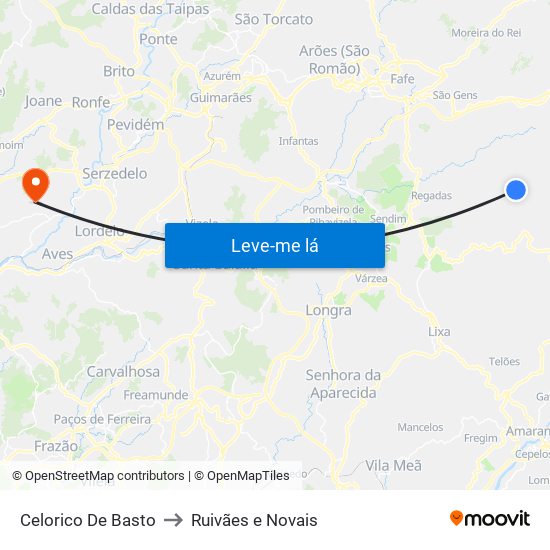 Celorico De Basto to Ruivães e Novais map