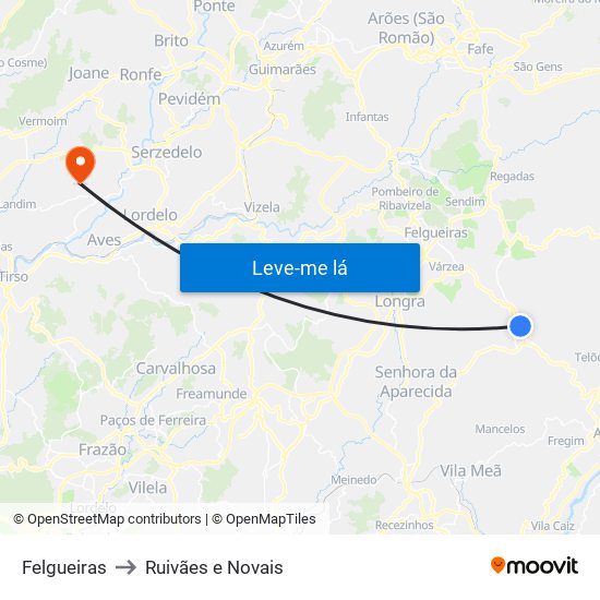 Felgueiras to Ruivães e Novais map