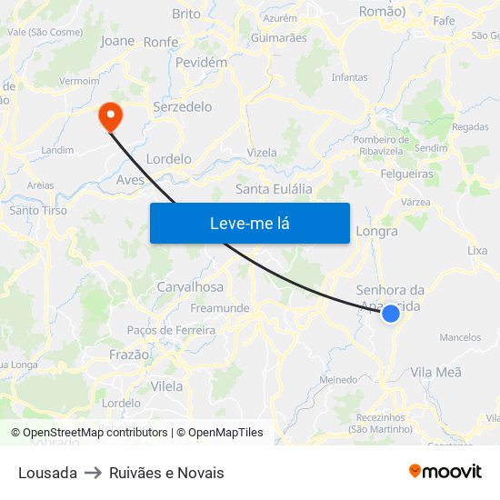 Lousada to Ruivães e Novais map