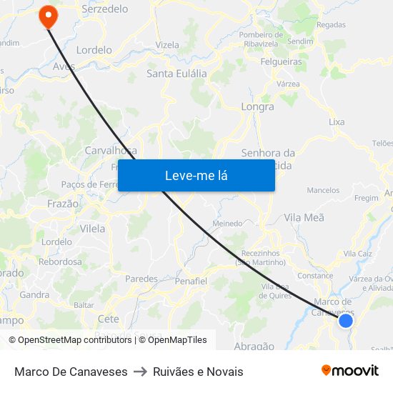 Marco De Canaveses to Ruivães e Novais map