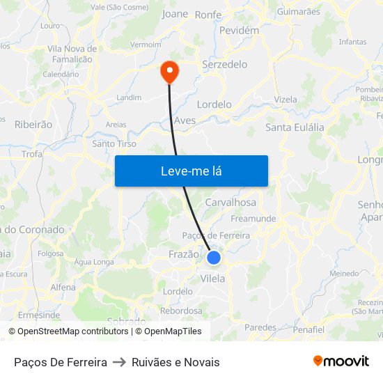 Paços De Ferreira to Ruivães e Novais map