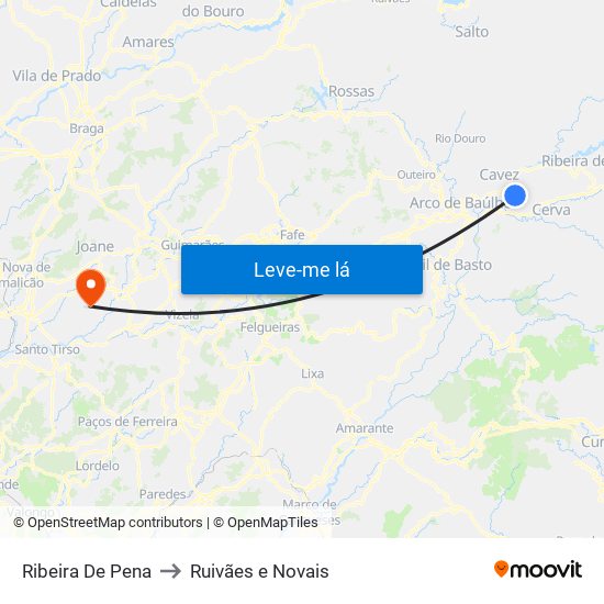 Ribeira De Pena to Ruivães e Novais map