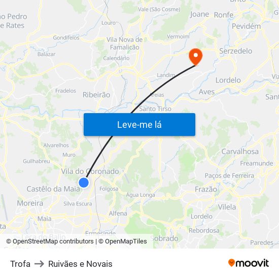 Trofa to Ruivães e Novais map