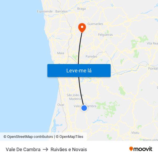 Vale De Cambra to Ruivães e Novais map