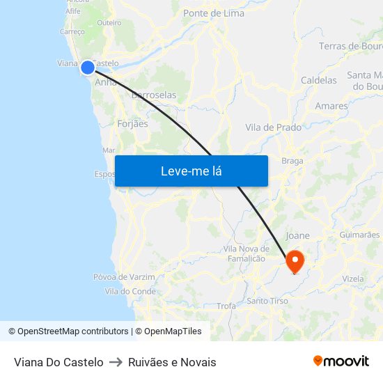 Viana Do Castelo to Ruivães e Novais map