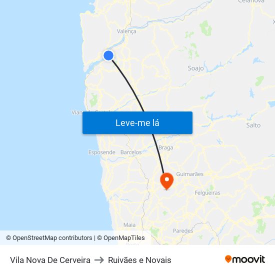 Vila Nova De Cerveira to Ruivães e Novais map