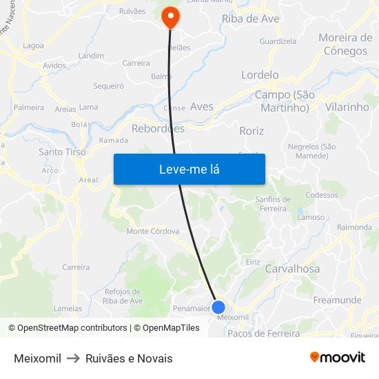 Meixomil to Ruivães e Novais map