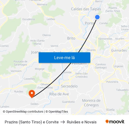 Prazins (Santo Tirso) e Corvite to Ruivães e Novais map