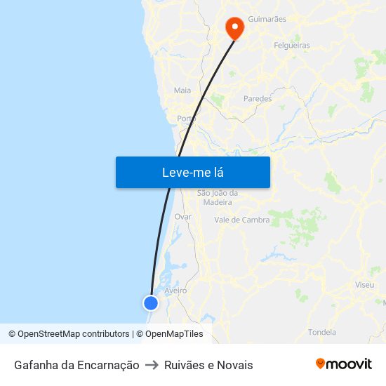 Gafanha da Encarnação to Ruivães e Novais map