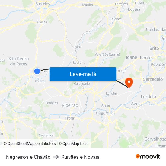 Negreiros e Chavão to Ruivães e Novais map