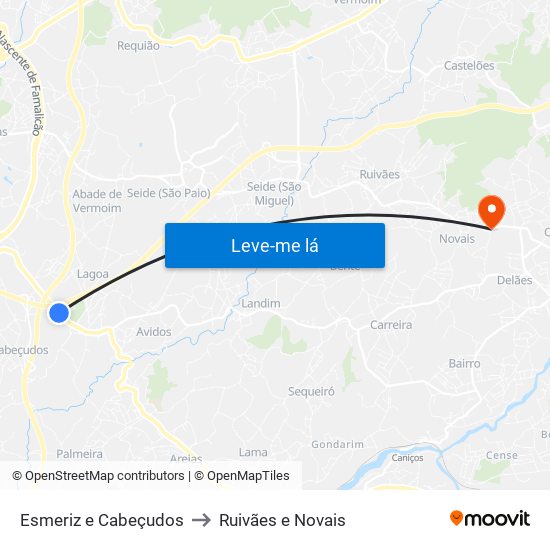 Esmeriz e Cabeçudos to Ruivães e Novais map