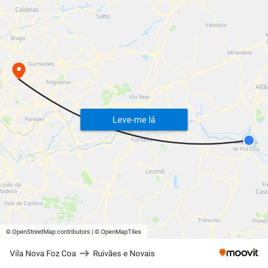 Vila Nova Foz Coa to Ruivães e Novais map