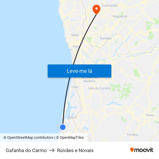 Gafanha do Carmo to Ruivães e Novais map