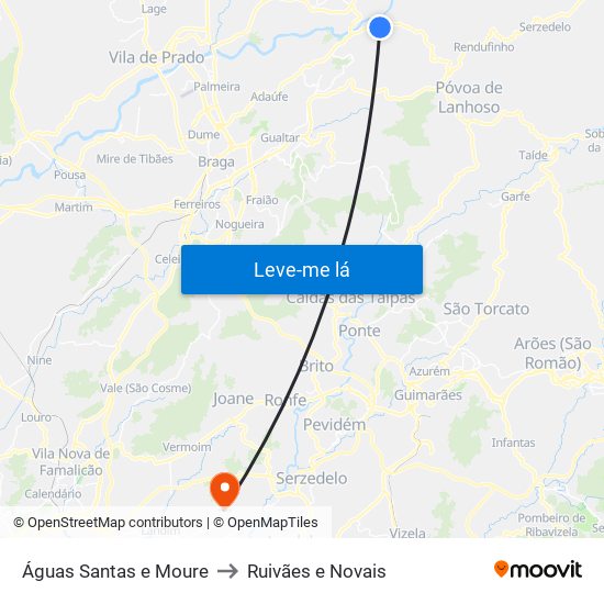 Águas Santas e Moure to Ruivães e Novais map