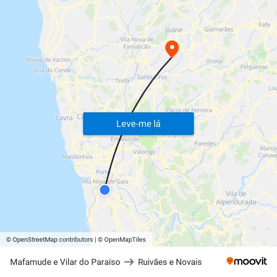 Mafamude e Vilar do Paraíso to Ruivães e Novais map