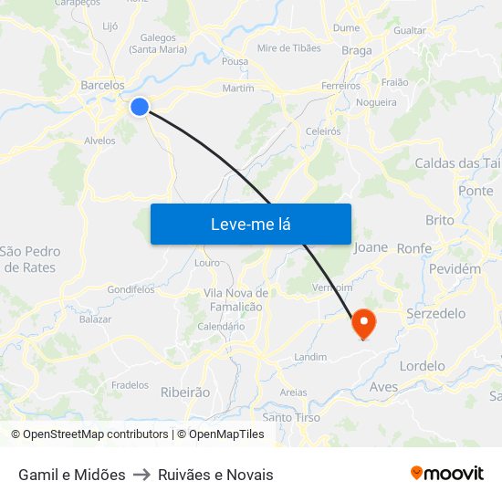 Gamil e Midões to Ruivães e Novais map