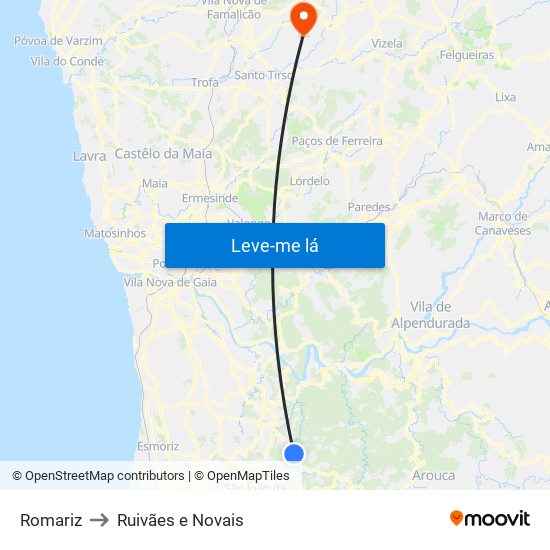Romariz to Ruivães e Novais map